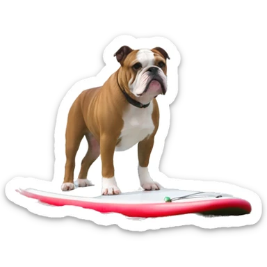 Brown and white bulldog on stand up paddle board sticker