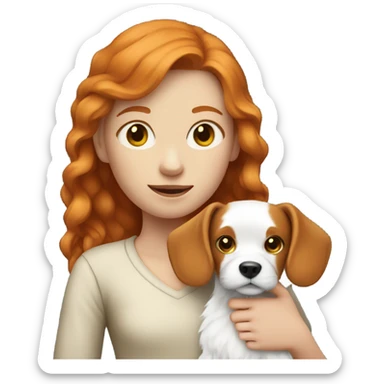 Ginger girl holding small white dog sticker