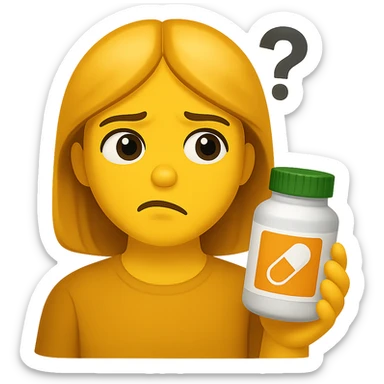 DONNA STILE EMOJI IPHONE DI UNA DONNA CON BOCCETTA DI INTEGRATORE IN MANO ED ESPRESSIONE DUBBIOSA, 4K sticker