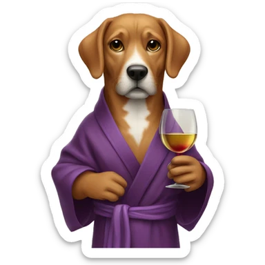 Dog with a glass of wine and a robe on  sticker