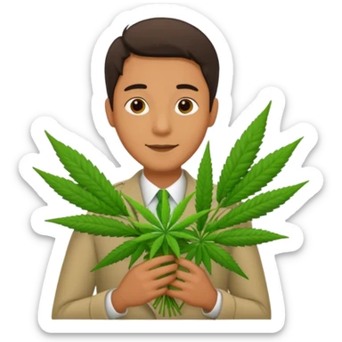 Man holding a bouquet of marijuana  sticker