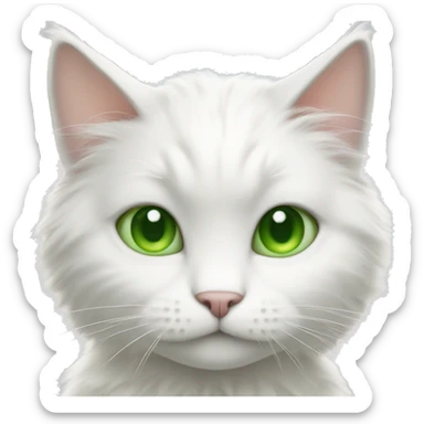 Fluffy white cat green eyes with small ears  sticker