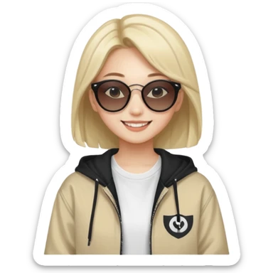 portrait of young woman idol in Kpop style, wearing streetwear outfit, wearing sunglasses sticker