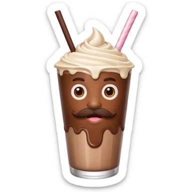 milkshake with a face andmustache sticker