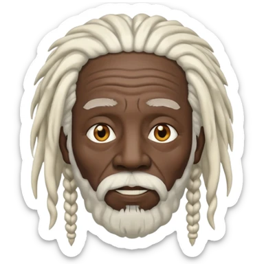 old man with white dreadlocks and black skin sticker