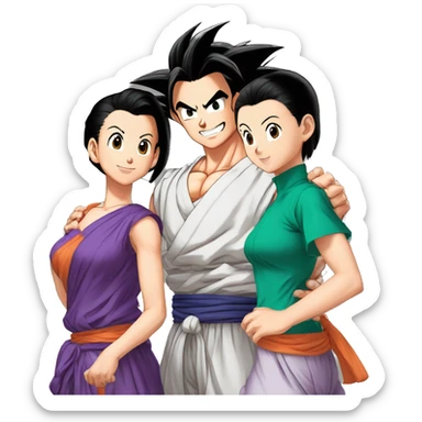 son gohan, picollo, videl and pan a happy family of dragonball sticker