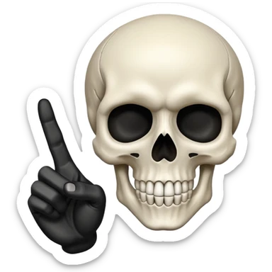 Skull emoji pointing with hand to the right at something sticker