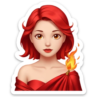 Woman slowly letting red silk fall from her shoulders, firelight flicker sticker