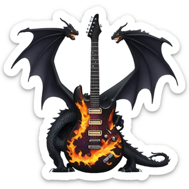 Black Dragon breathing fire playing electric guitar sticker