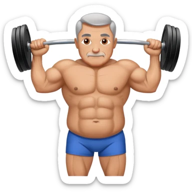 50 year old man with a belly and muscles lifting heavy weight in the gym sticker