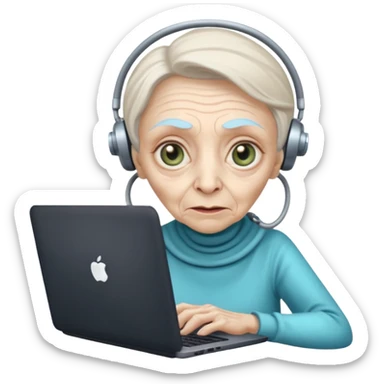 old lady alien with only gaming laptop. sticker
