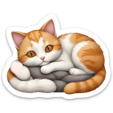 grey and white small cat with eyes closed lying down upside down with its head resting on its paw sticker