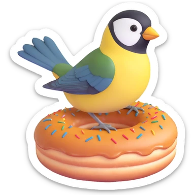 great tit bird on a donut sticker