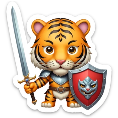 tiger face with shield and sword fantasy game character for Twitch emote sticker