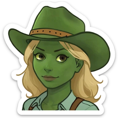 Short Blond woman with cowboy hat, brown eyes sticker