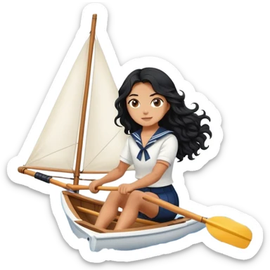 black long wavy hair girl rowing as a professional sailor sticker