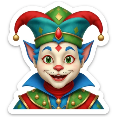 crazy funny colorful cat jolly joker, medieval, vintage, court jester, mac os icon, blue color sticker