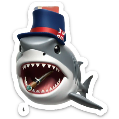  A British shark with a union jack patern hat who is smoking a pipe sticker