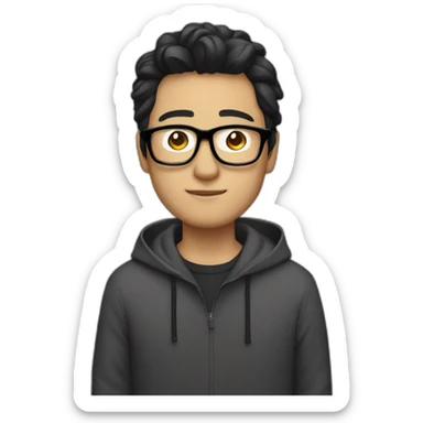 Dale, Chinese male, black hair, glasses, hoody, looking chill and cool sticker
