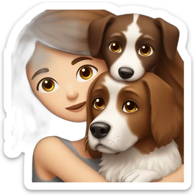 long brown hair girl cuddling a brown black white dog sticker