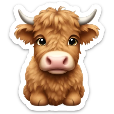 brown fluffy baby scottish cow with a small bow on head sticker