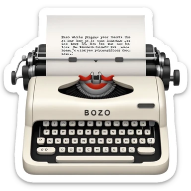 Typewriter typing on paper and the paper says bozo sticker