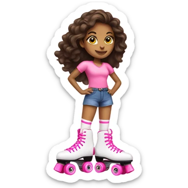 Brunette with pink roller skates sticker