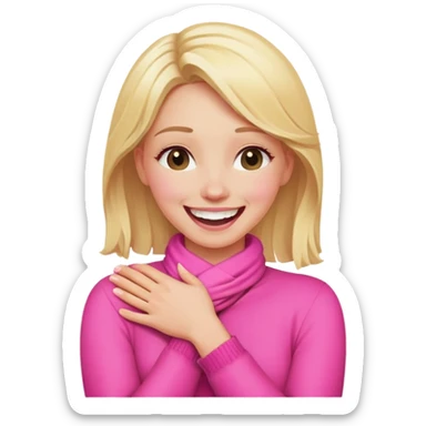 blonde women in pink cross hands holding neck laughing sticker