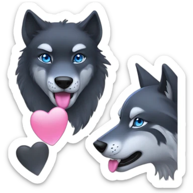 Black wolf with blue eyes kissing gray tiger with pink eyes sticker