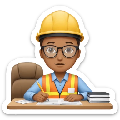 The occupational safety specialist is sitting at the paperwork sticker