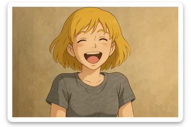 A girl yellow hair brown eyes grey Women's just t's short triblend t-shirt laughing sticker