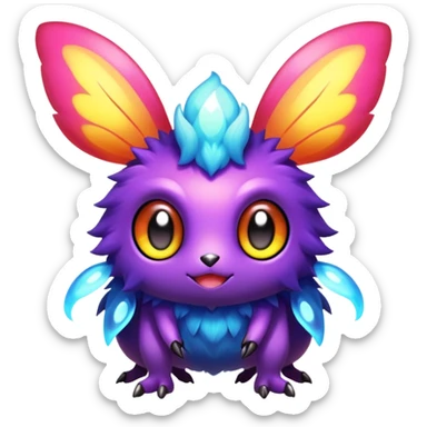 Elemental animesque cute chibi bug-type-electric-type magical colorful exotic animesque Pokémon-Fakémon-animal-creature with big adorable anime eyes sticker