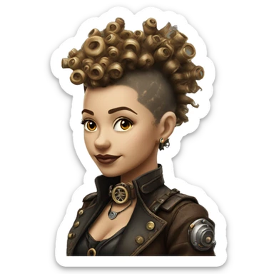Photorealistic steampunk profile mohawk curl Caucasia girl sticker