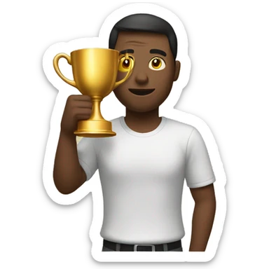 Man rises golden cup in his hands sticker