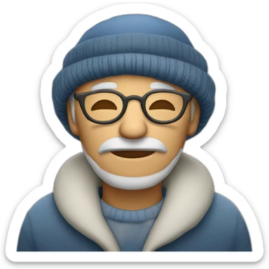 Old man with glasses reading and wearing sleeping hat sticker