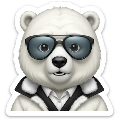 Make a humanoid polar bear with a secret agent outfit and dark black glasses sticker