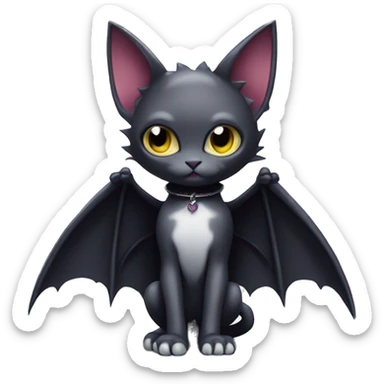 Cute edgy cool kawaii vampiric dark cat-vernid-Fakémon-Digimon with bat-wings as ears full body sticker