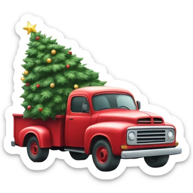Little red truck hauling a Christmas tree sticker