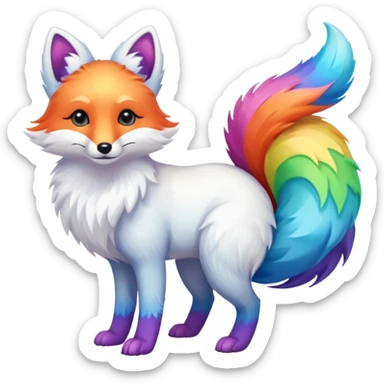 white rainbow fox with three tails sticker