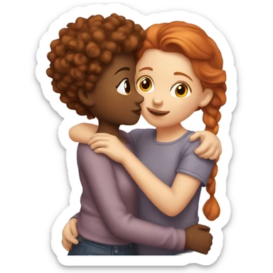straight red haired girl kissing curls brown haired girl  sticker