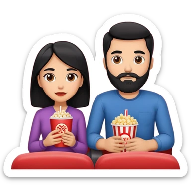 Homem de barba e mulher ambos de cabelo preto assistindo um filme no cinema sticker