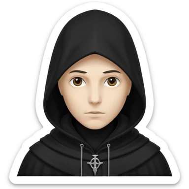 minimal hooded figure emoji, cultist silhouette, simple and iconic, no facial features, dark cloak, clean lines sticker