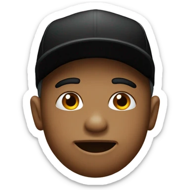 an emoji biting his lip with one eyebrow raised wearing a black cap backwards sticker