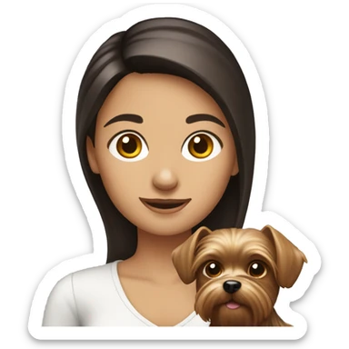 Brunette girl holding yorkshire terrier  sticker
