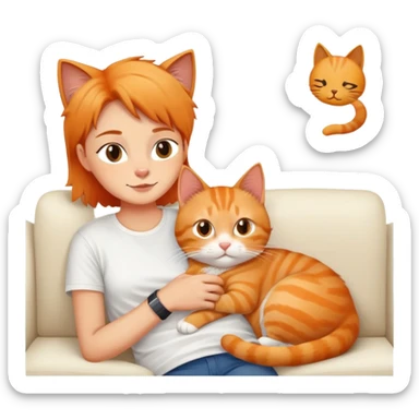 cat and owner relaxing together on sofa sticker