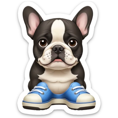 Black and white French bulldog wearing crocs shoes  sticker
