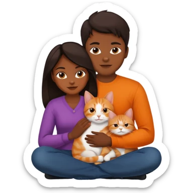 man and woman with dark hair, orange cat on woman's lap sticker