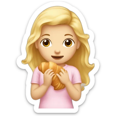 Bébé fille blonde mange un croissant  sticker