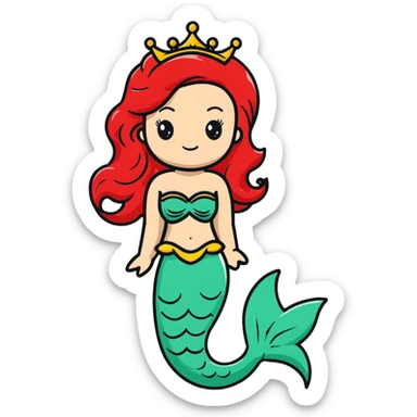 Ariel mermaid princess with red hair and green tail sticker
