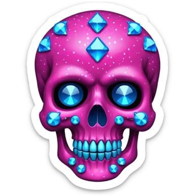 Neon Glittery Sparkly Magenta Skull with Blue Rhinestones sticker